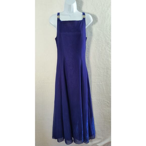 Vintage Y2K Betsy & Adam Formal Dress Women's Sz 10 Blue Sparkle Metallic Maxi - Picture 13 of 16